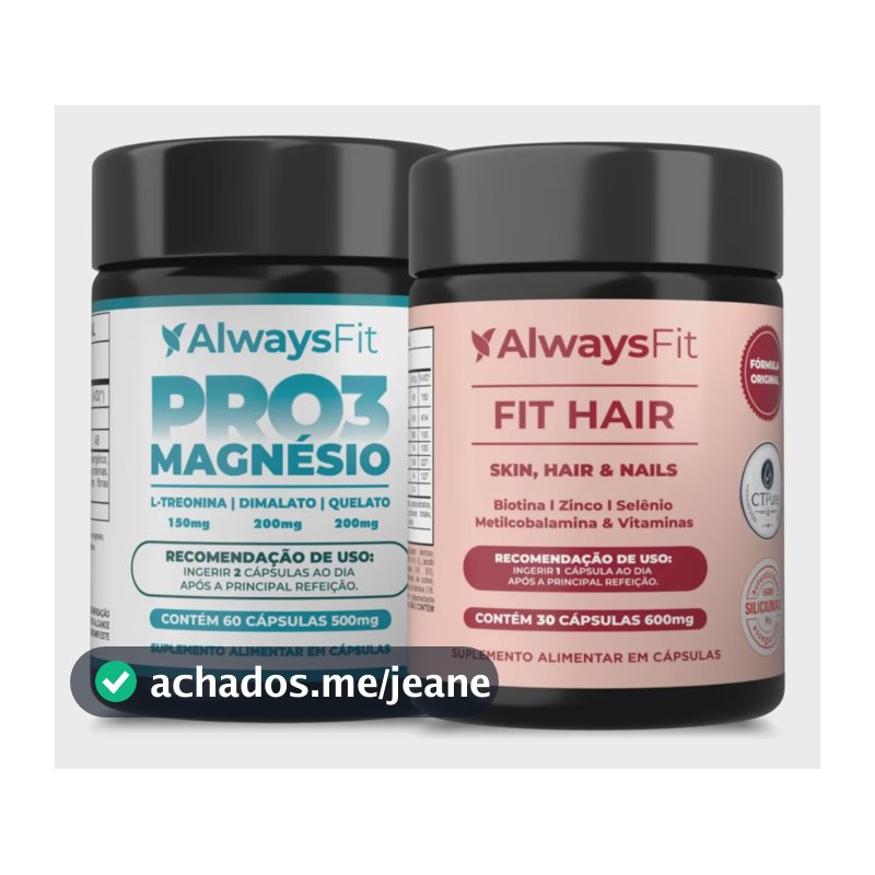 Kit Alwaysfit | Fithair + Pro3magnésio | 2 Suplementos Sem Sabor