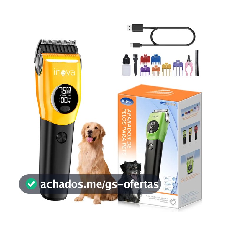 Máquina de Tosa Elétrica para Pets Inova Cases, Sem Fio, para Cães e Gatos, Amarela