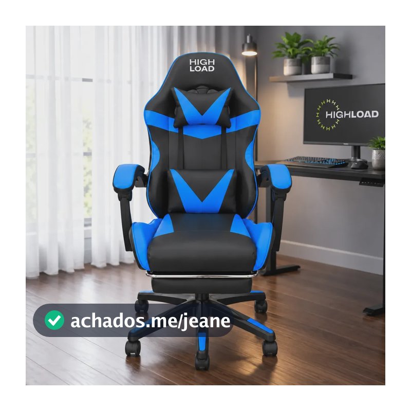 Cadeira Gamer HighLoad Start 2.0 Ergonômica Reclinável Com Apoio Lombar e Para Os Pés Preta Com Azul
