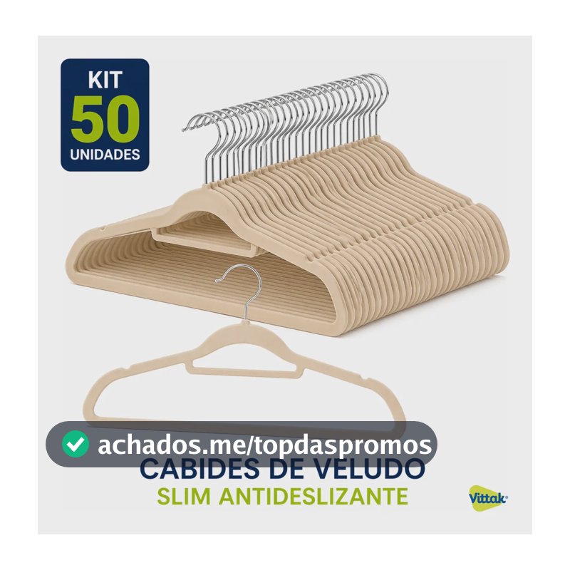 Kit 50 Cabides Veludo De Roupa Antideslizante Slim Adulto Bege