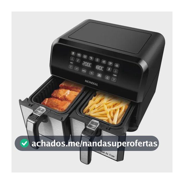 Fritadeira Air Fryer Dual Duplo Cesto 8L Mondial 2200W - AFD-01-BI