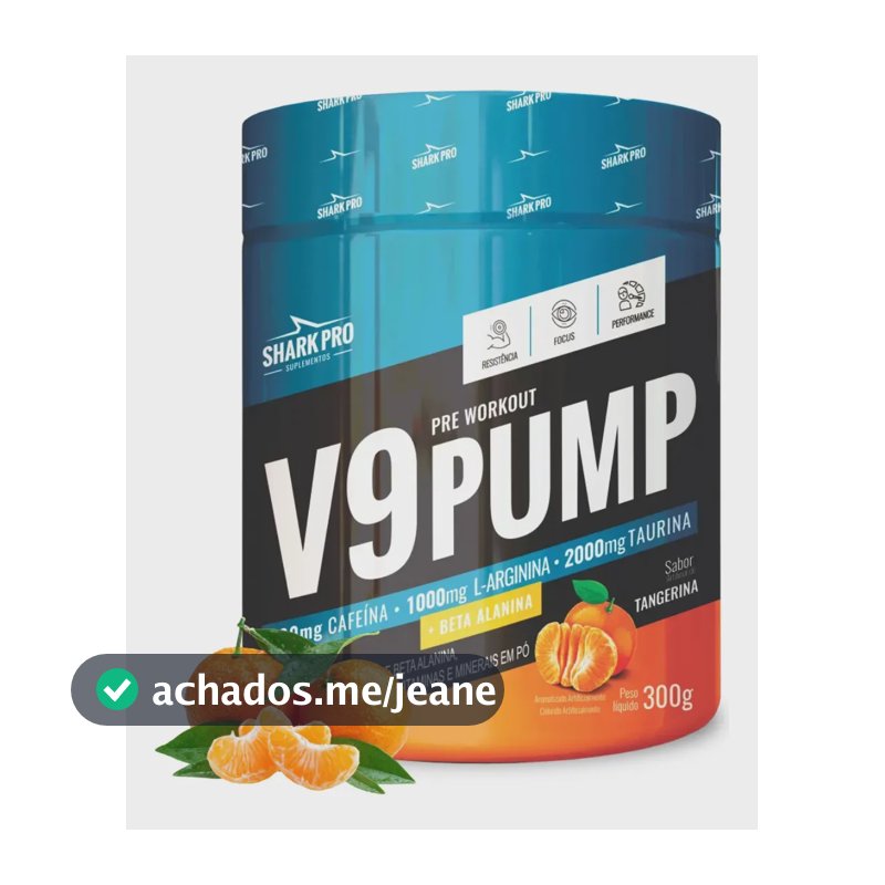 Pré Treino Shark Pro Tangerina 300g V9 Pump Energia e Força
