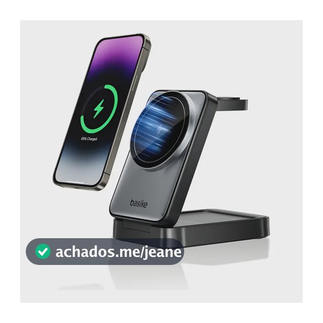 Carregador Indução Sem Fio 3em1 Basike Magsafe iPhone 17 16 15 14 Apple Watch AirPods Dobrável