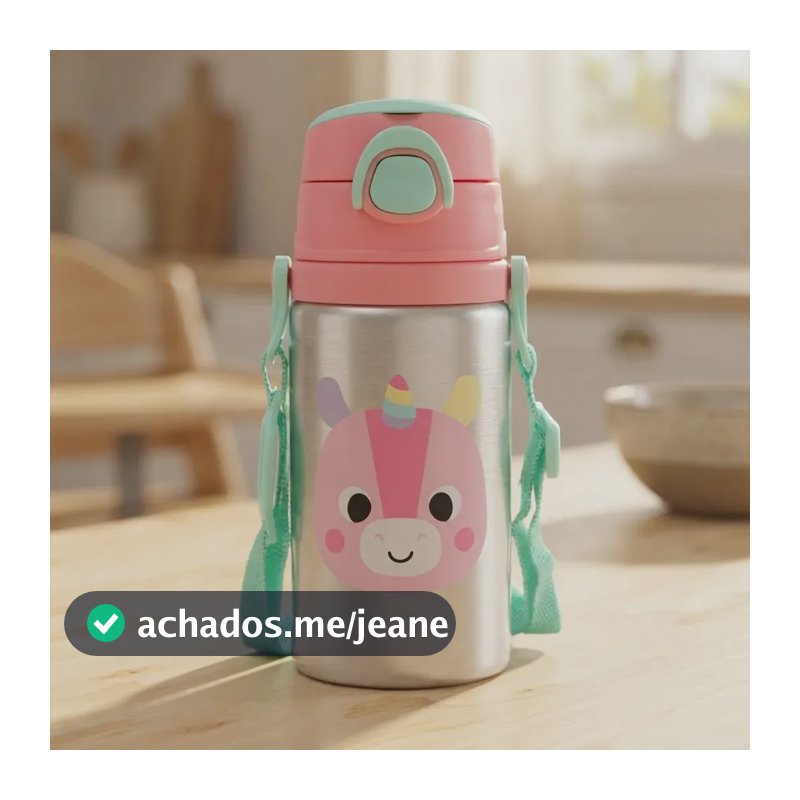Garrafinha Alumínio Buba Zoo Unicórnio 450ml Canudo Silicone