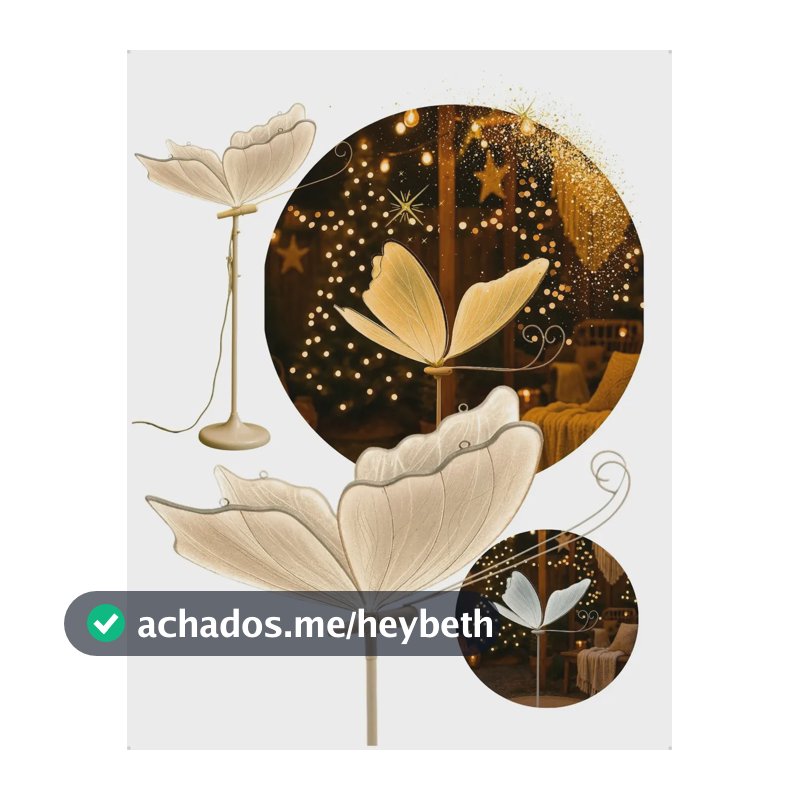 Borboleta Decoração Enfeite Árvore de Natal 60cm Bivolt Luminária Natalina Butterfly Star Premium Estática Branco Quente