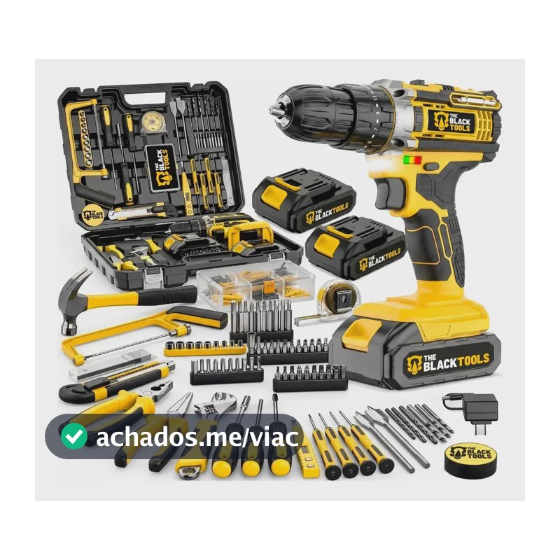 Parafusadeira Furadeira De Impacto The Black Tools Com Maleta + Kit Acessórios 147 Peças 2 Baterias Profissional Tbkit17