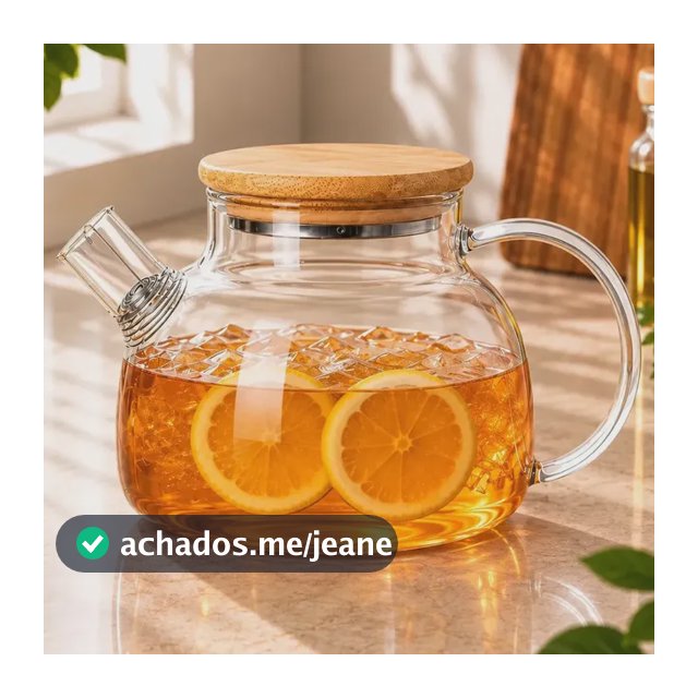Chaleira De Vidro Tampa De Bambu Transparente com Filtro Infusor Inox para Chá Café Transparente Pacotinho Decor