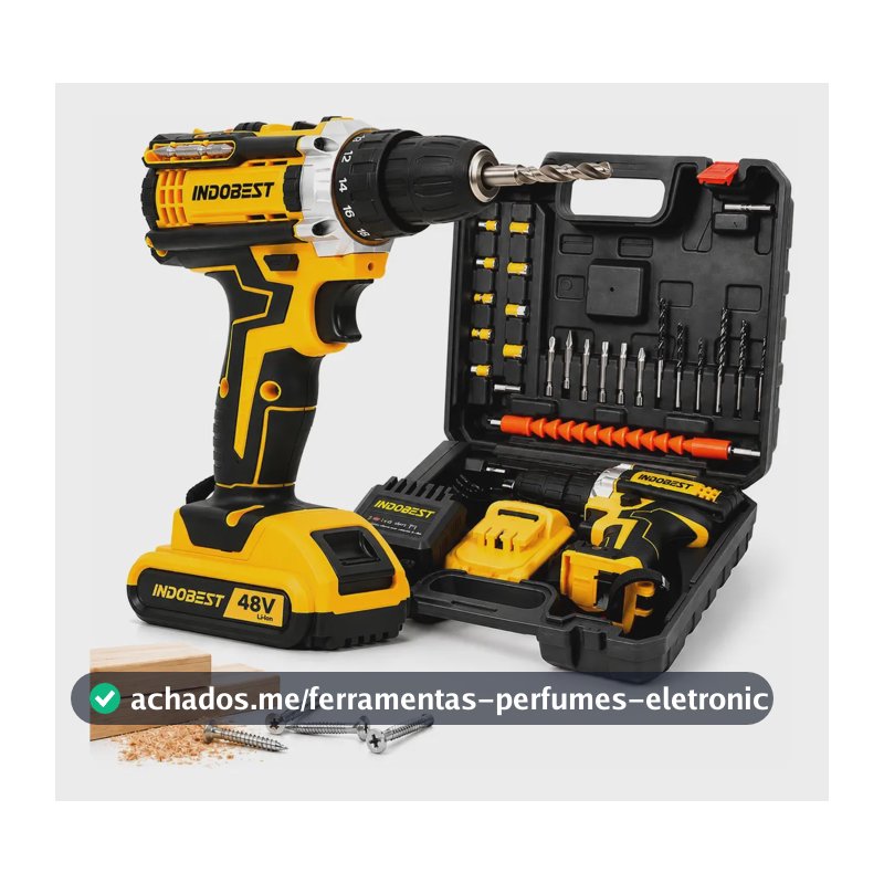 Parafusadeira Furadeira Sem Fio 48 2 Baterias 340w C/brocas Preto 127/220v