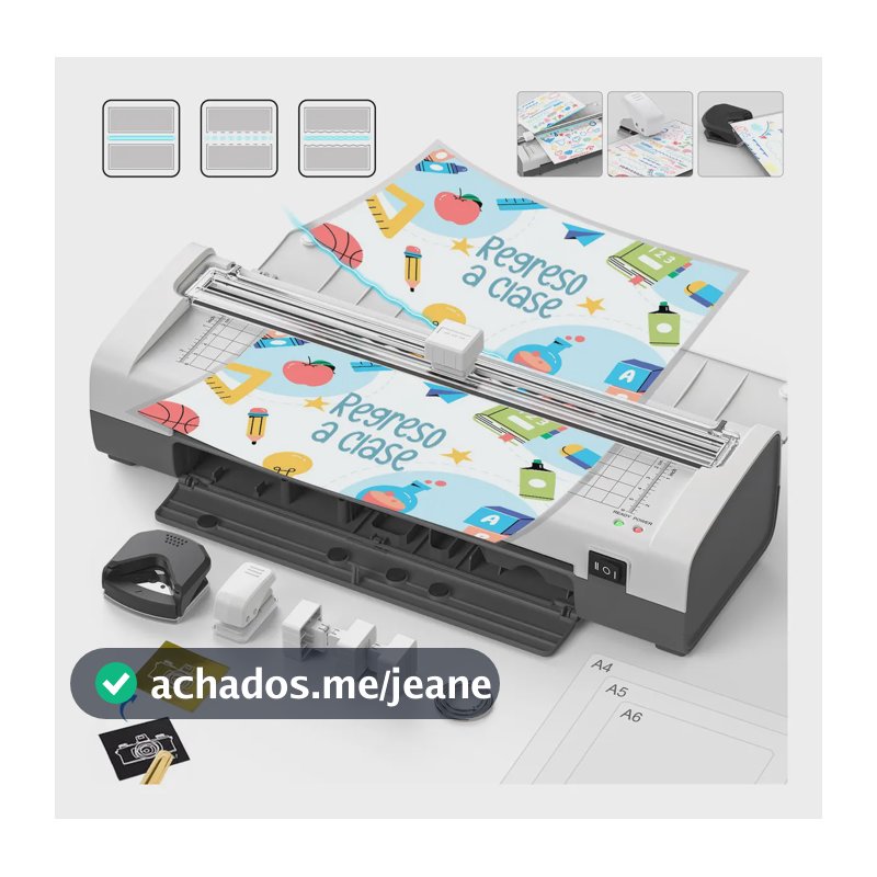 Plastificadora e Laminadora A4 Qfun Quente E Fria, Com Kit 20 Plásticos,Cortador,Perfurador e três cabeças de corte para papel