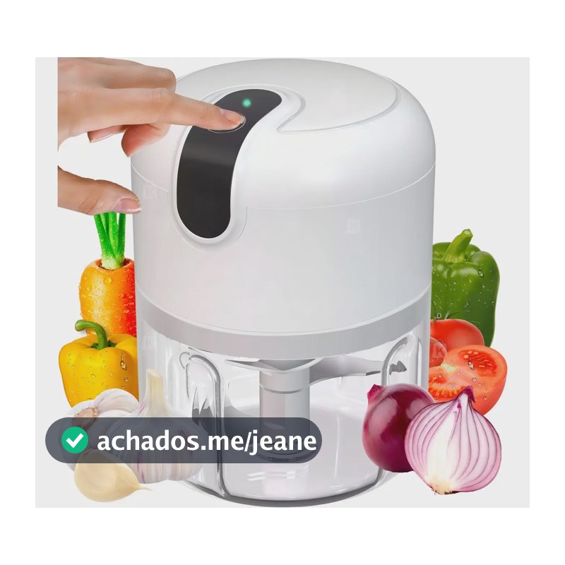 Mini Processador Moedor De Alimentos 3 Lâminas Potente Alho Cebola Cor Branco