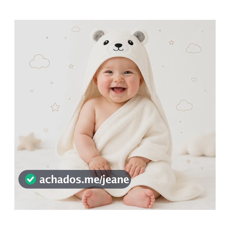 Toalha De Bebê Infantil Banho Capuz Bichinho Manta Macia Branco