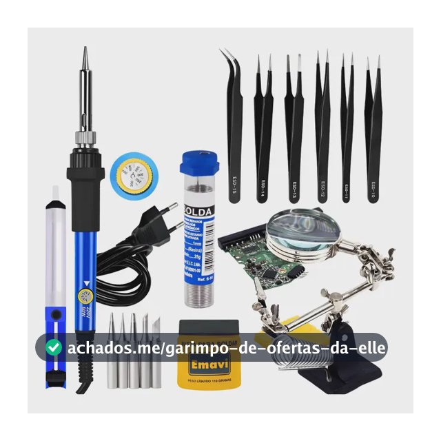 Kit Ferro De Solda 60w Ajuste Temperatura Profissional 16pcs