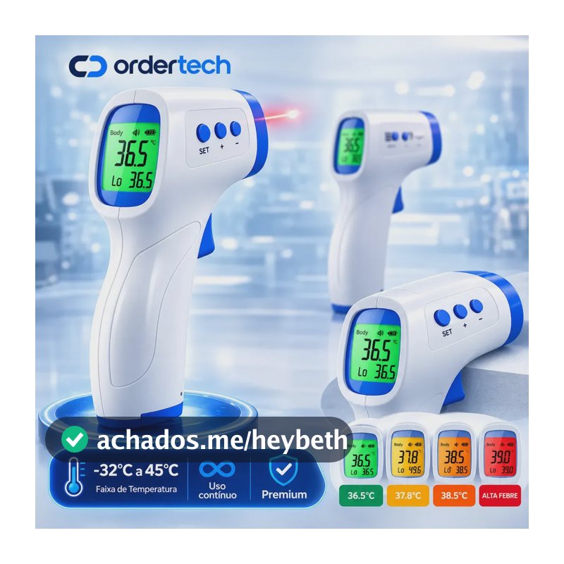 Termômetro Infravermelho Sem Contato Digital Medição Rápida Alta Precisão Display Lcd Memória Alarme Sensor Ordertech
