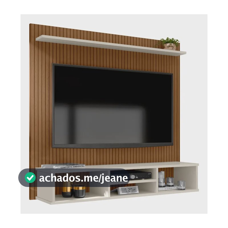 Painel Estante Para Tv Até 50 Polegadas Prateleira E Nicho Cor Ripado/off White
