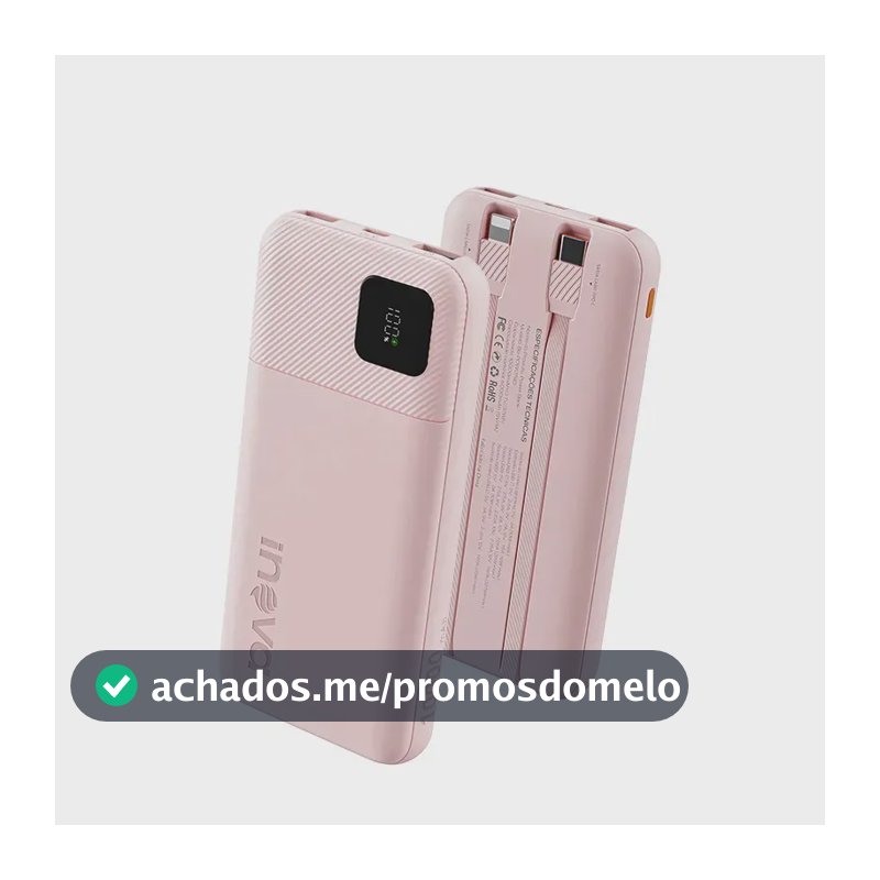 Carregador Portátil Power Bank Turbo inova 10000mah 22.5w Com Display Digital Usb-c / Usb-a Carga Rápida - Rosa