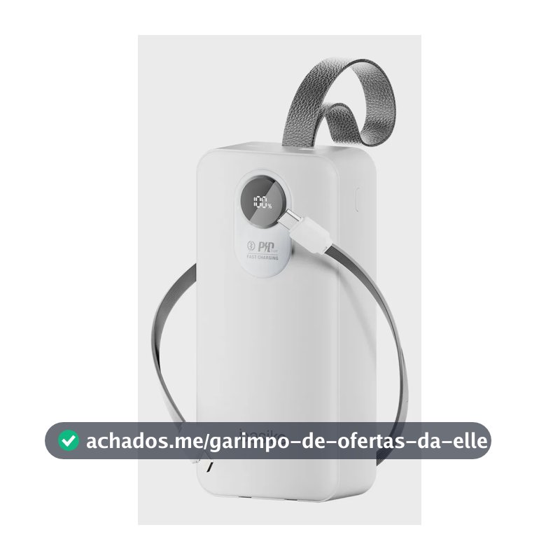 Power Bank Basike Portátil 30000mAh com Carga Rápida 22.5W e Cabos Embutidos para iPhone e Samsung