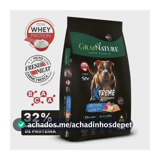 Ração para Cão Filhote GranNature Xtreme Performance, de Frango e Batata Doce, 15 kg
