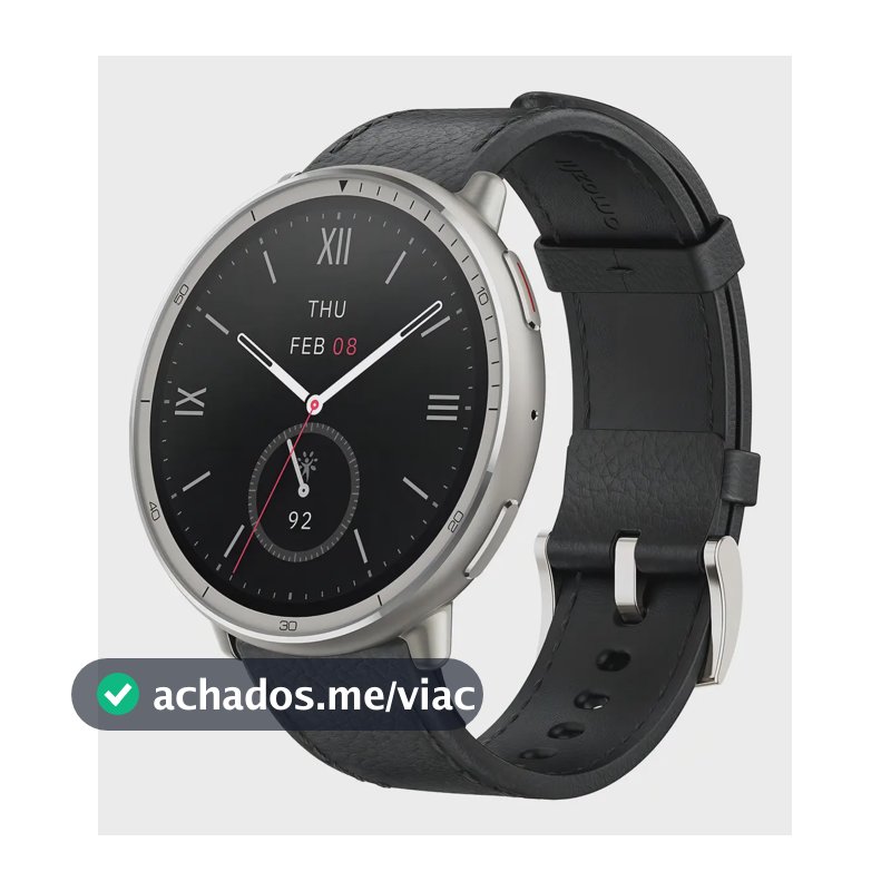 Smartwatch Amazfit Active 2 Round tela de 1.32" com pulseira de couro - cor preto