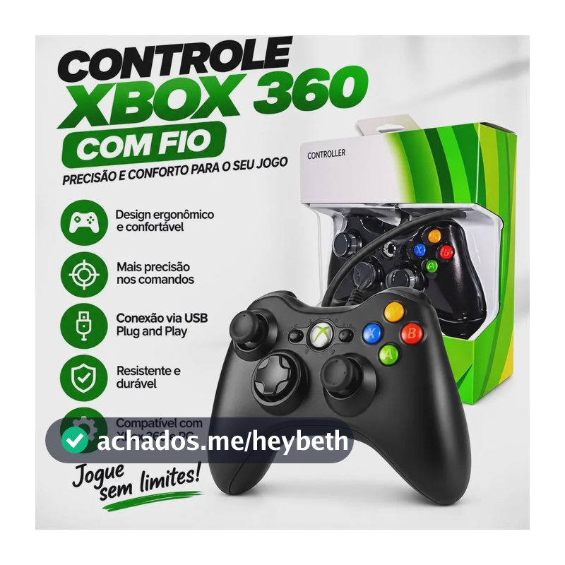 Controle Para Xbox 360 Com Fio Joystick Manete Gamepass Steam Tv Pc Android - Crowley