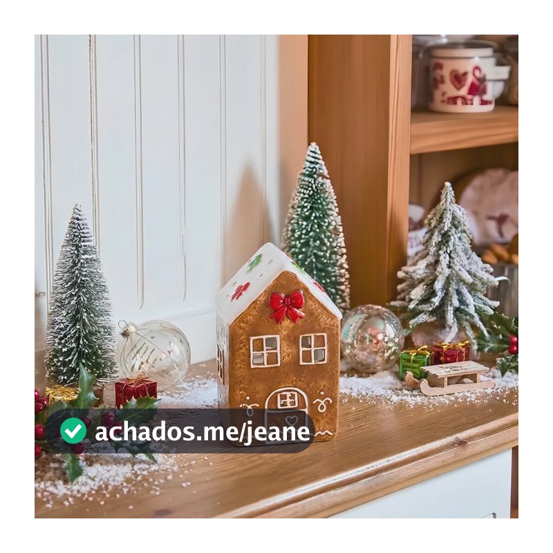 Porta Velas Casa Ginger Cerâmica Bege Natal 15cm Tuut Bege