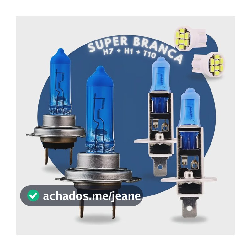 Kit 6 Lâmpadas Super Branca 8500k Farol Baixo H7 Alto H1 T10