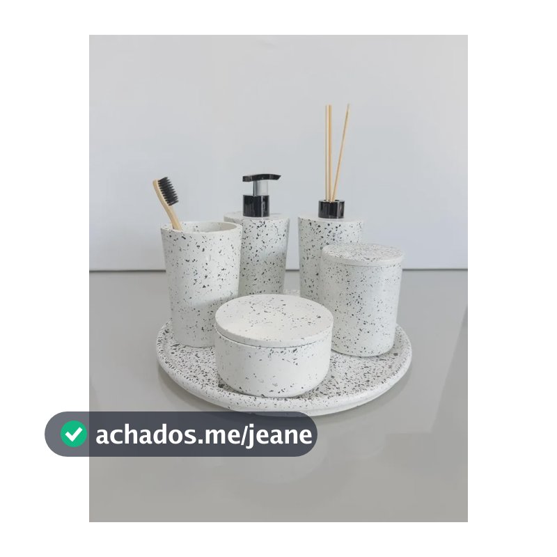 Kit Banheiro Lavabo Grecia 6 Peças Granilite Artesanal Granilite Preto