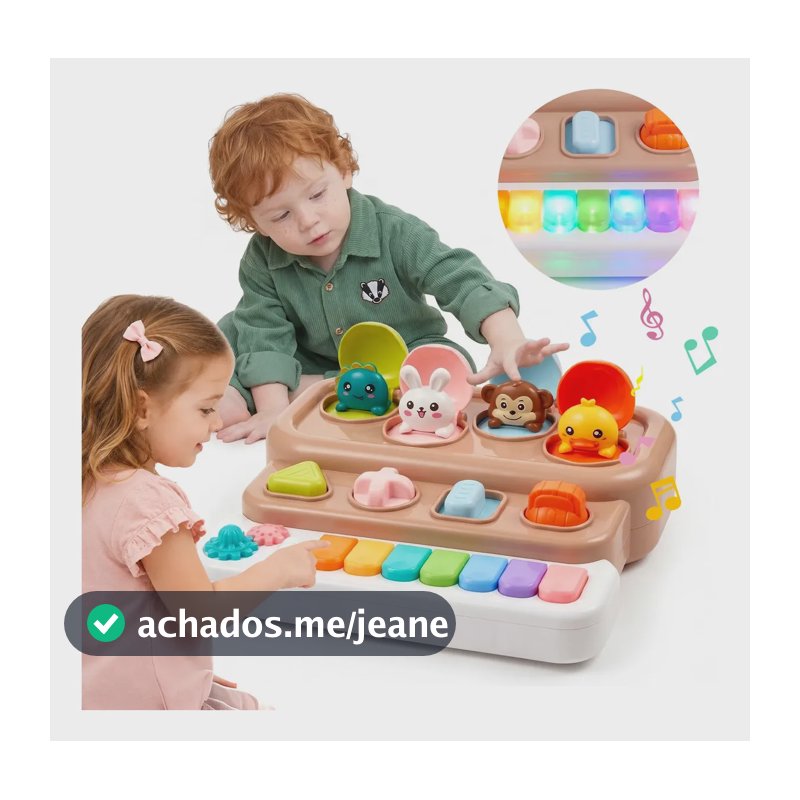 JogoJunto Caixa De Atividades Infantil Com Piano Musical Luzes Animais Pop Up E Sons Educativos