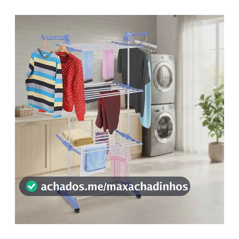 Varal De Chão Grande De Roupas 3 Andares Dobrável Cor Azul Kontuz 170 cm