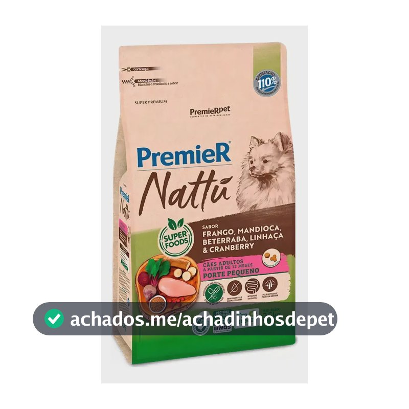Racao Premier Super Premium Nattu Para Cão Adulto raçcas pequenas 2,5kg