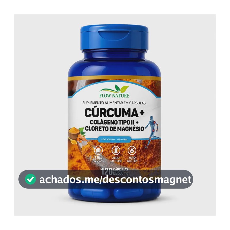 Curcuma Com Colágeno Tipo 2 e Cloreto Magnésio 120caps Suplemento Natural Natsu Produtos Naturais
