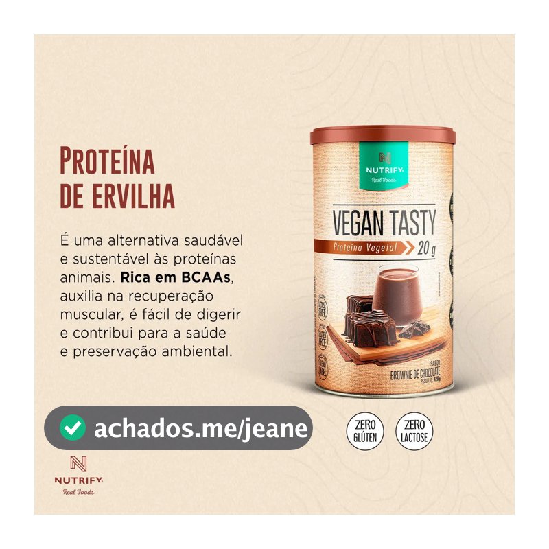 Proteína Vegetal Vegan Tasty Sabor Brownie de Chocolate Lata Com 420g Nutrify