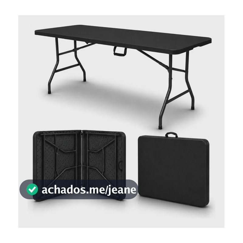 Mesa Dobrável Maleta Luxena 1,80m Portátil Mesa De Plástico Polietileno Estrutura Aço Suporta 150kg 6 Lugares Com Alça Para Camping Pesca Acampamento Área Externa Festa Buffet Retangular Dobra Ao Meio