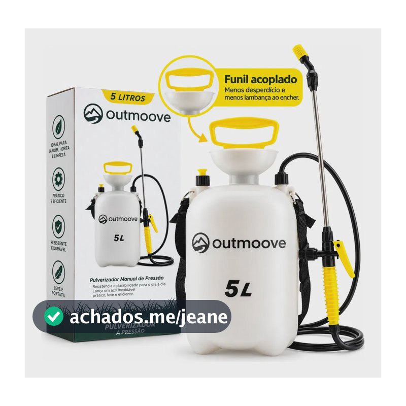 Pulverizador 5L Manual Pressão costal Compressão Prévia Outmoove Bico Ajustável para Jardinagem Limpeza lavação bomba para veneno