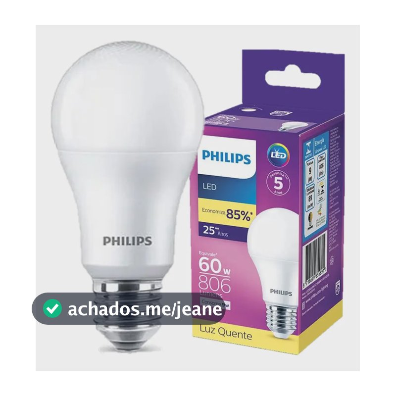 Kit 10 Lampada Led Bulbo Philips 9w Branco Quente 3000k E27 100/240v