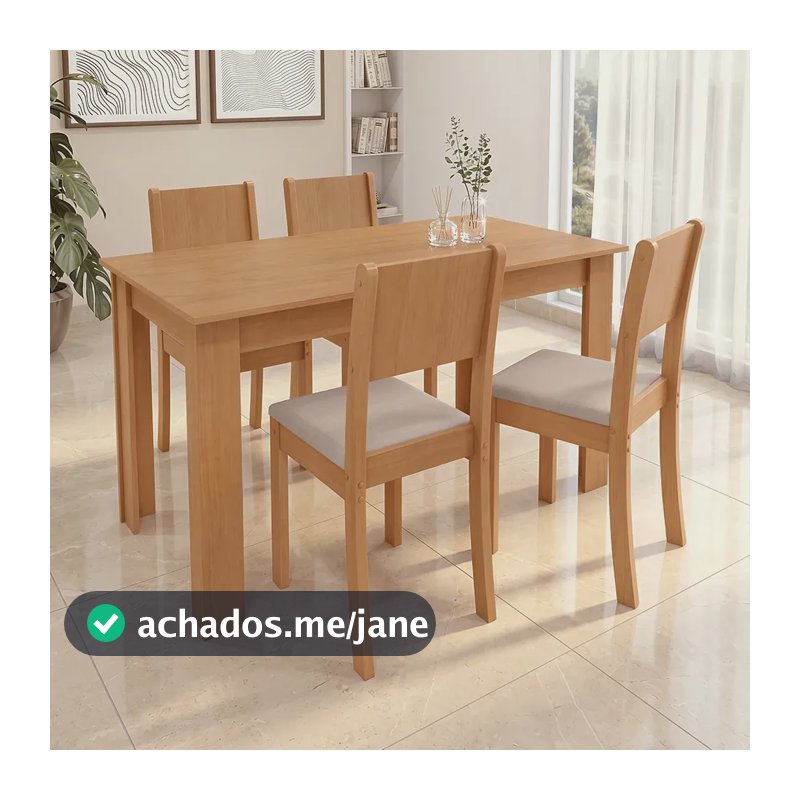 Conjunto Sala De Jantar Com 4 Cadeiras Grupo Lopas Easy Line Cor Amêndoa