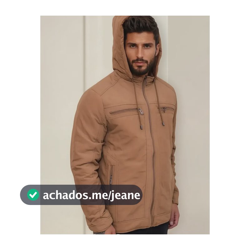 Jaqueta Masculina Sarja Com Capuz Forrada Peluciada Frio Top Marrom Gg
