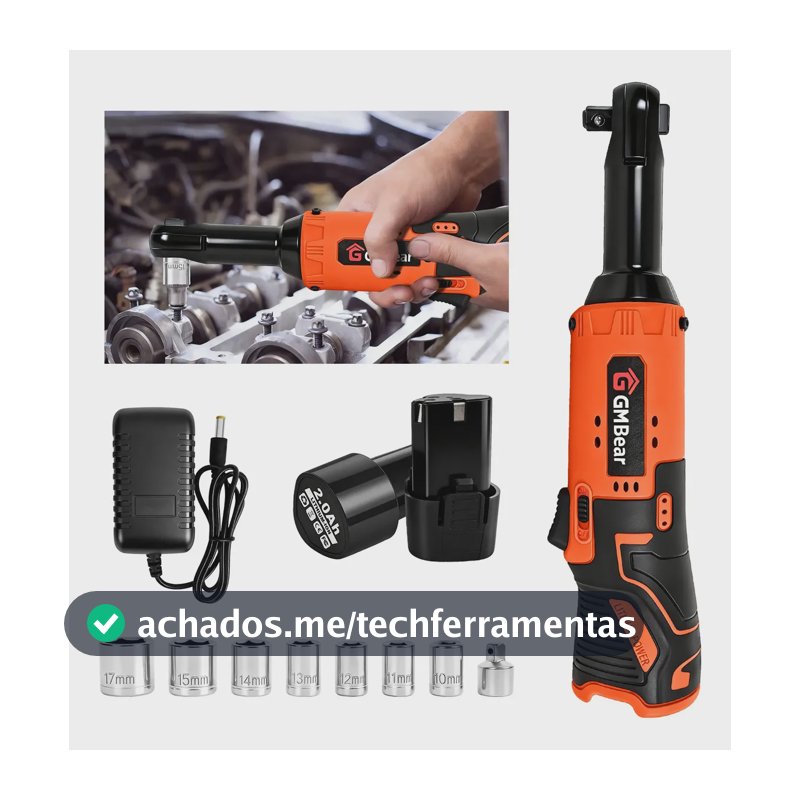Chave de Impacto sem Fio GM Bear com Kit de 7 Soquetes e 2 Baterias