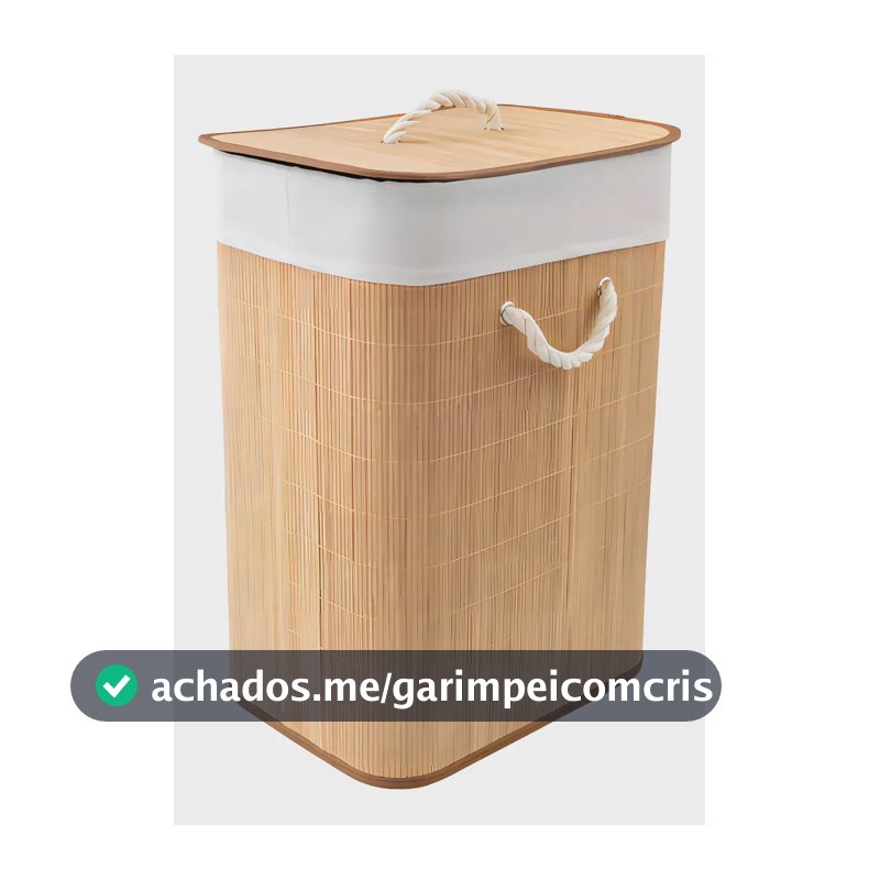 Cesto para Roupas Bambu Dobrável com Tampa Bege 60L Texfine