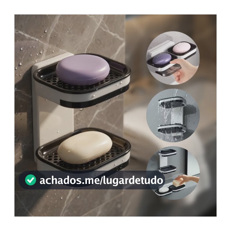 Saboneteira Parede Banheiro Dupla Suporte Sabonete Adesivo Branco/preto