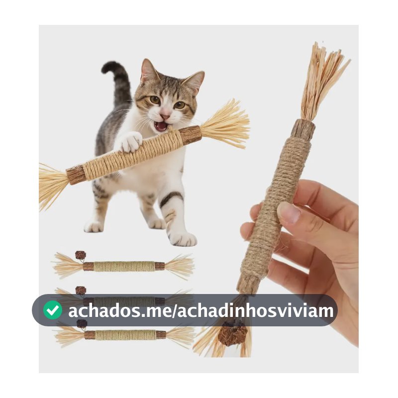 Bastão Mordedor Gatos 2 Unid. Brinquedo Natural Antiestresse Marrom-claro