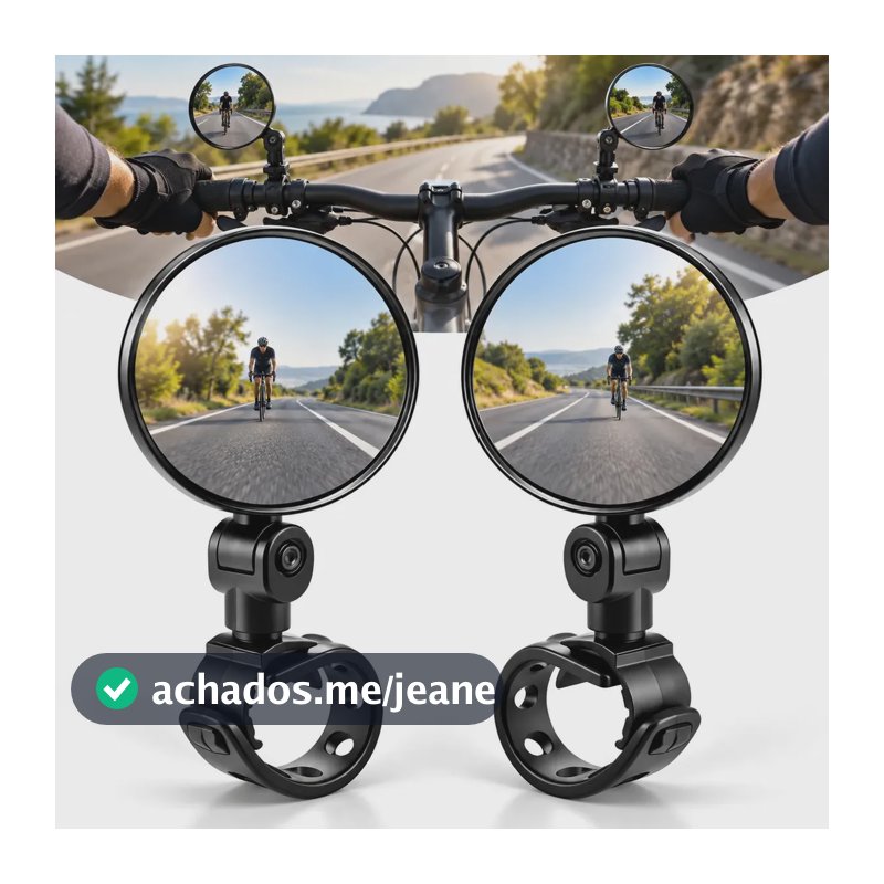 Kit 2 Retrovisores TechTrends 360° Convexo Para Bicicleta Preto