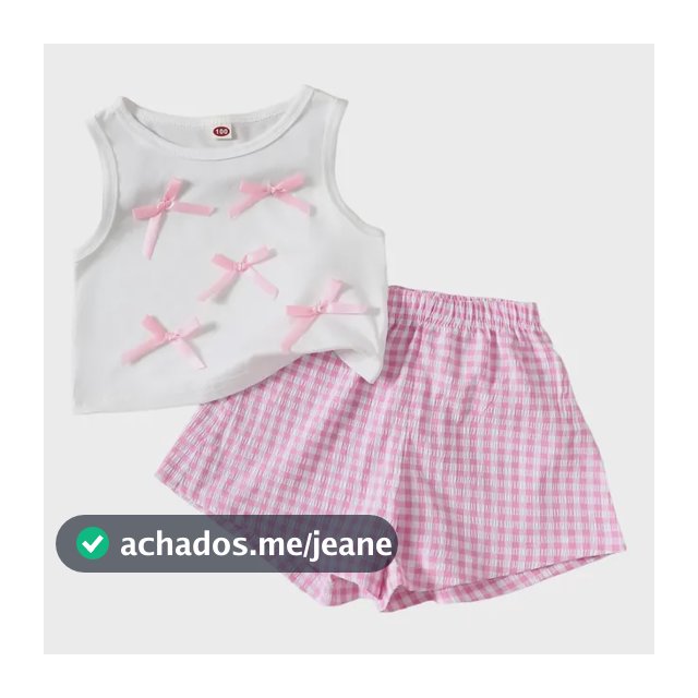 Conjunto Infantil Baobao Xadrez Laço Top E Shorts Quadricula Rosa 2 Years