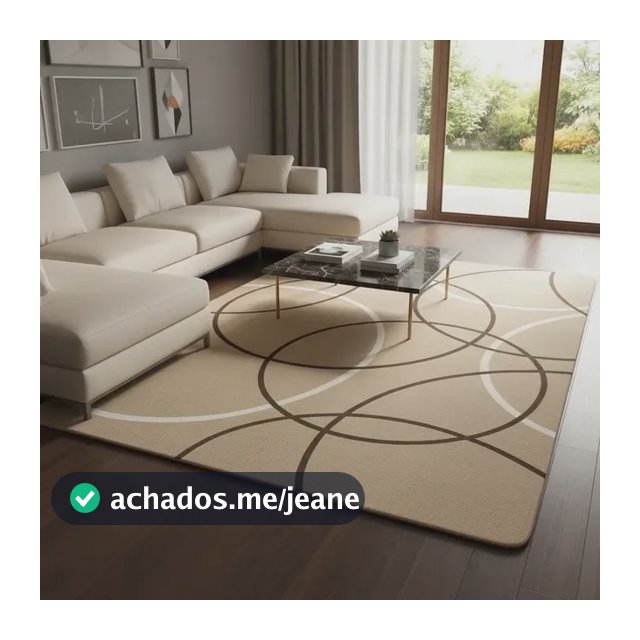 Tapete 200x140 Para Sala E Quarto Aveludado Bege Círculos