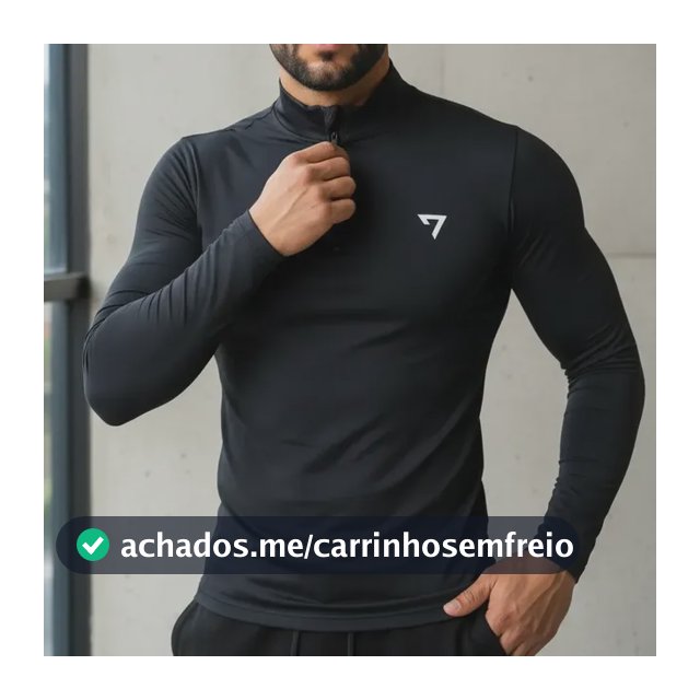 Camisa Térmica Masculina Segunda Pele Manga Longa Com Zíper Preto Gg