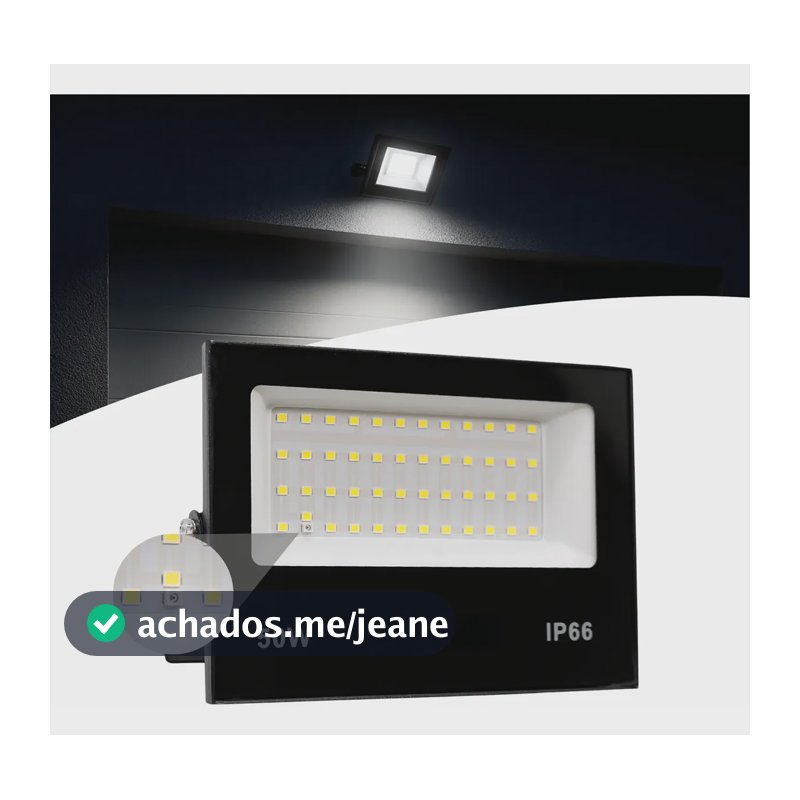 Refletor Led 50w Bivolt Prova D'agua C/ Sensor De Presença 110v/220v (bivolt) Preta Branca Fria