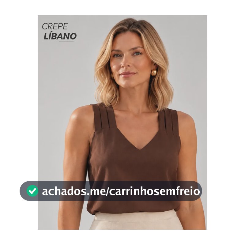 Blusa Feminina Crepe Líbano Gola V Alça Larga Elegante Verão Marrom Liso 44 A 46