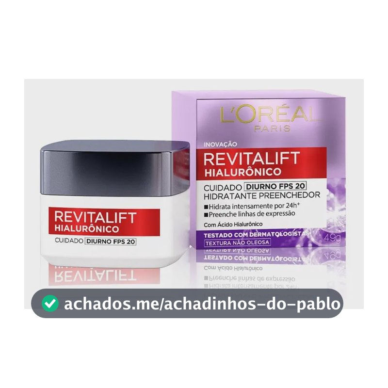 L'Oréal Paris Revitalift Hialurônico Creme Hidratante Facial Antirrugas Diurno, Reduz Linhas Finas, Uniformiza a Pele, Melhora a Textura e Firmeza, 49g
