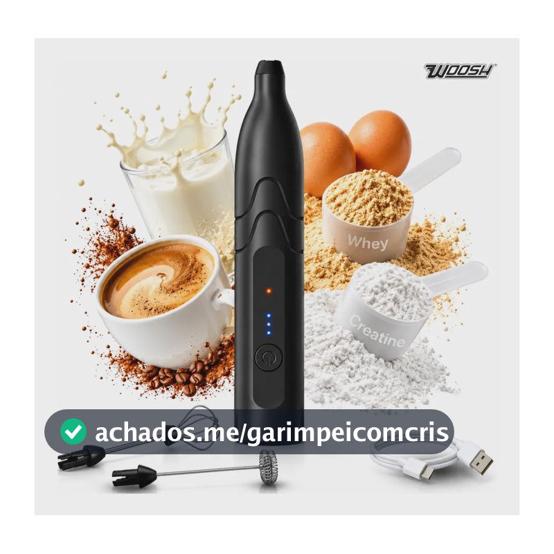 Mixer Elétrico Portátil 2 em 1 Recarregável Potente Misturador de Bebidas e Ovos 3 Velocidades Usb Batedor e Fue Fouet Woosh