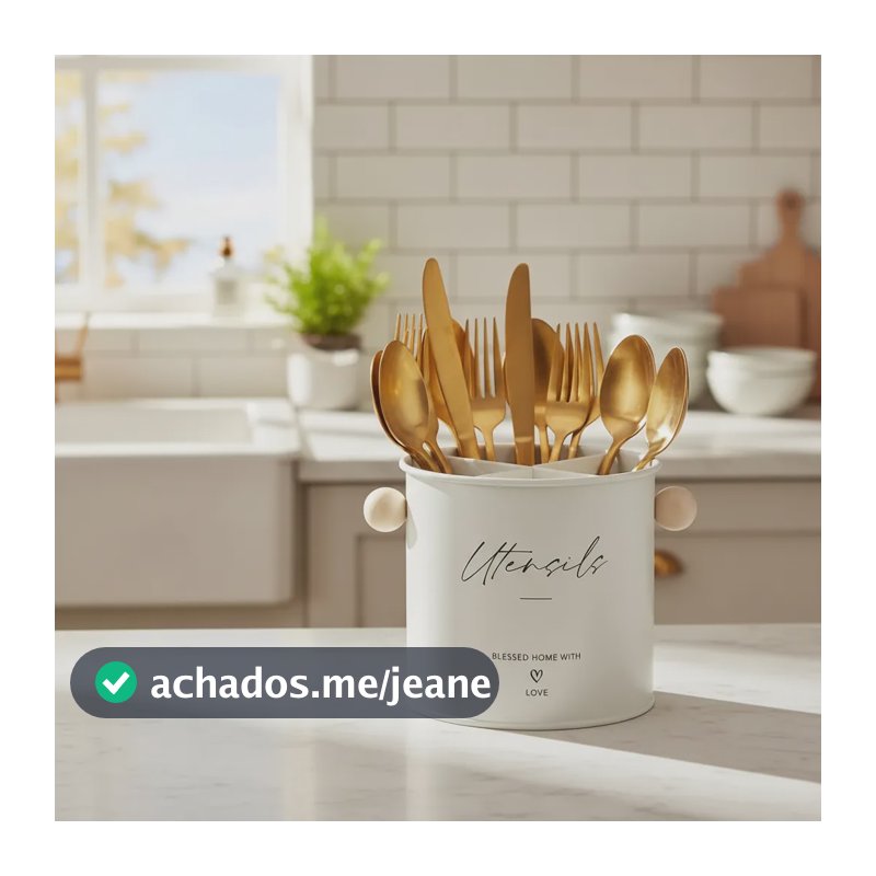 Porta Talheres Metal Mesa Luxo Facas Utensílios Moderno Mek Bege
