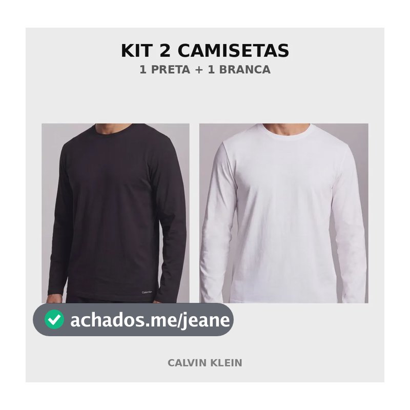 Kit 2 Camisetas Calvin Klein Manga Longa Algodão Blu045 Preto Liso M